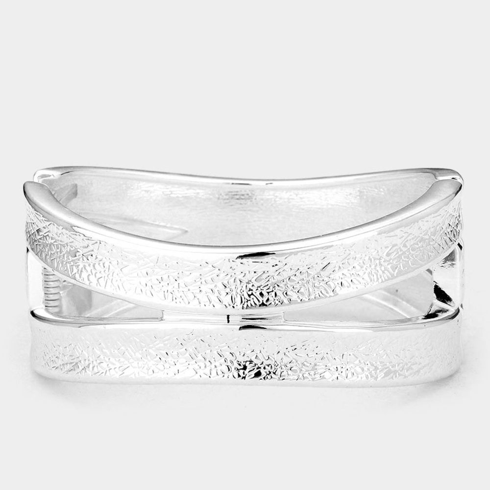 Silver Textured Cutout Bangles Bracelet